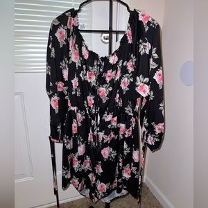 Black Floral Long Sleeve Romper Plus Size